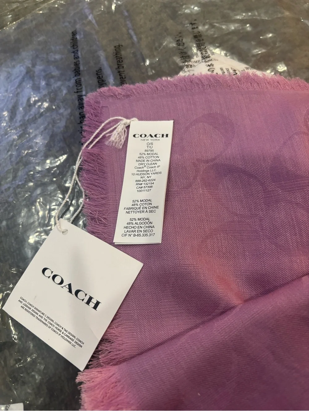 NWT Coach 89795 Lightweight Ombre Violet Orchid Signature C Logo Scarf 48×48